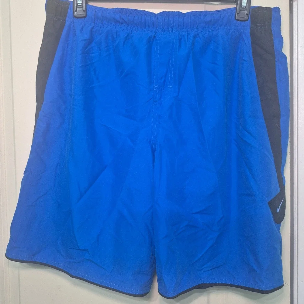 Nike Men's Athletic Swim Shorts Blue Black Swoosh Size XL Dri-Fit Running Gym